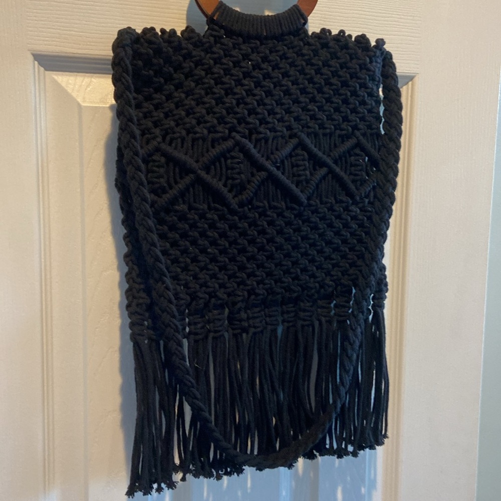 Danielle Nicole Black Macrame Fringe Bag Boho Cro… - image 5
